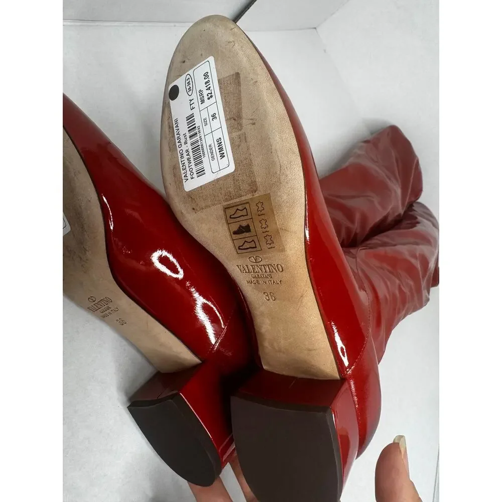 Valentino Garavani Atelier Red Patent Leather OTK Boots Over Knee Sz 36